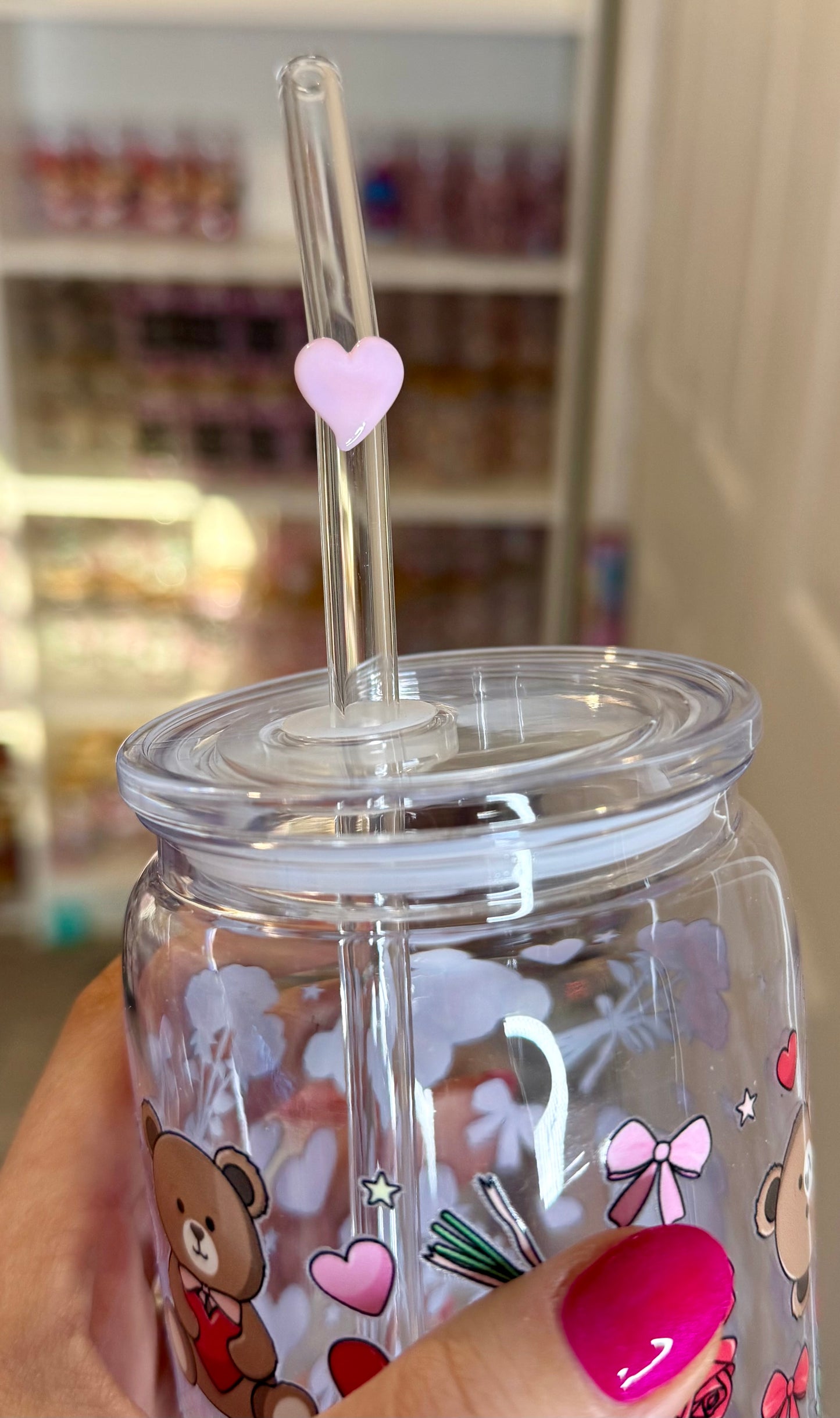 La paille en verre cœur rose