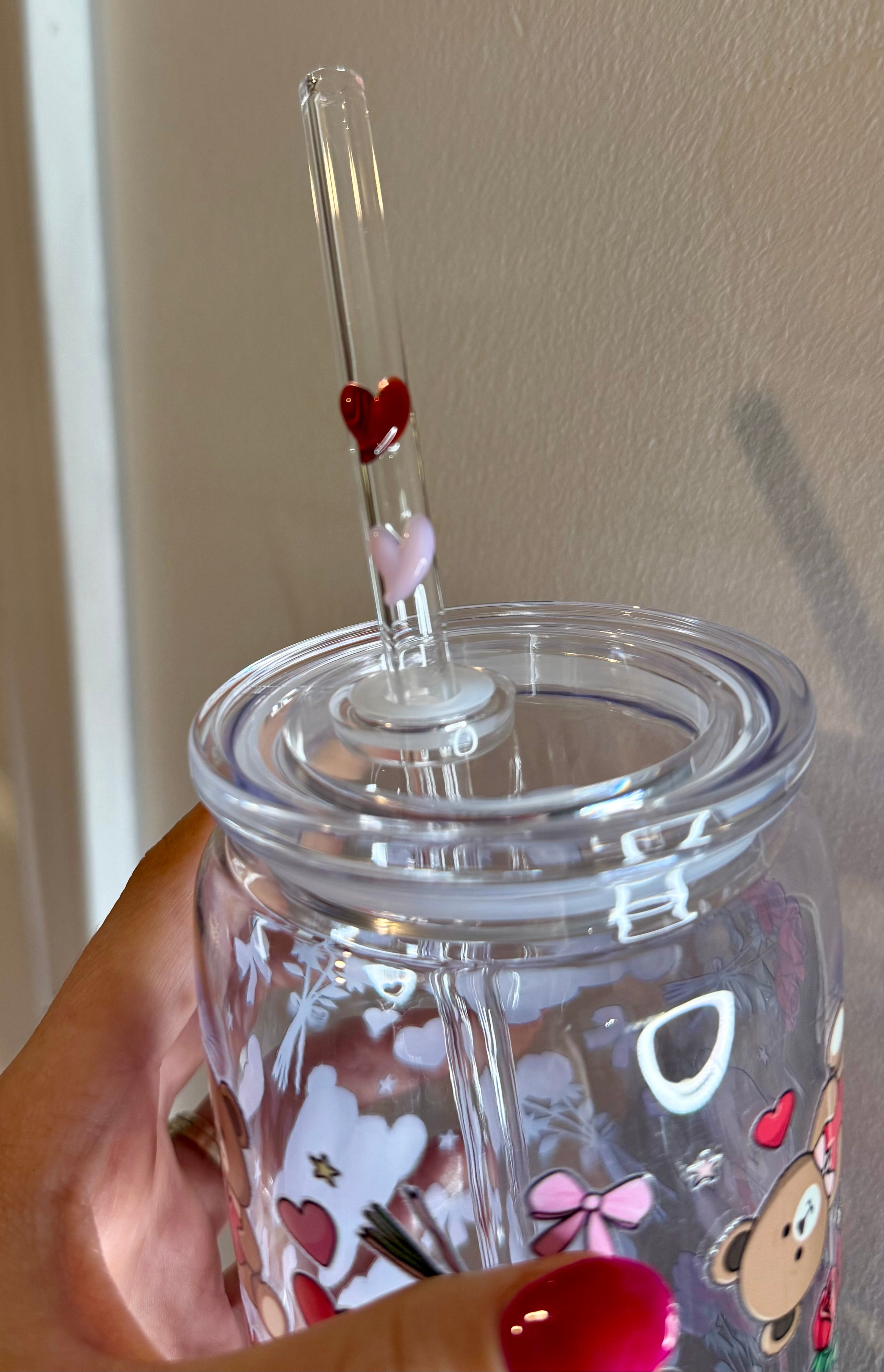 La paille en verre duo de cœurs