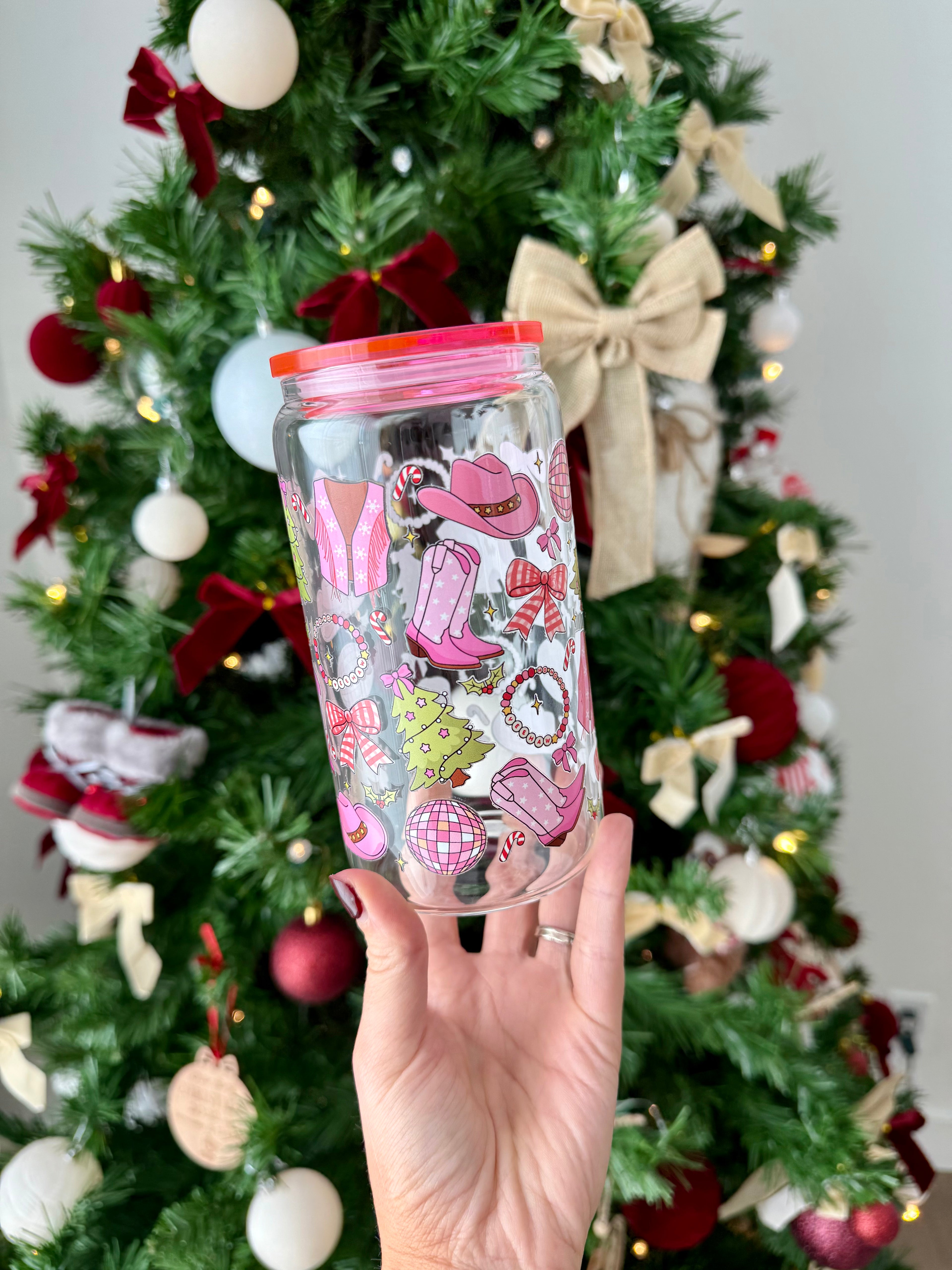Verre 16 oz «Christmas Cowgirl»